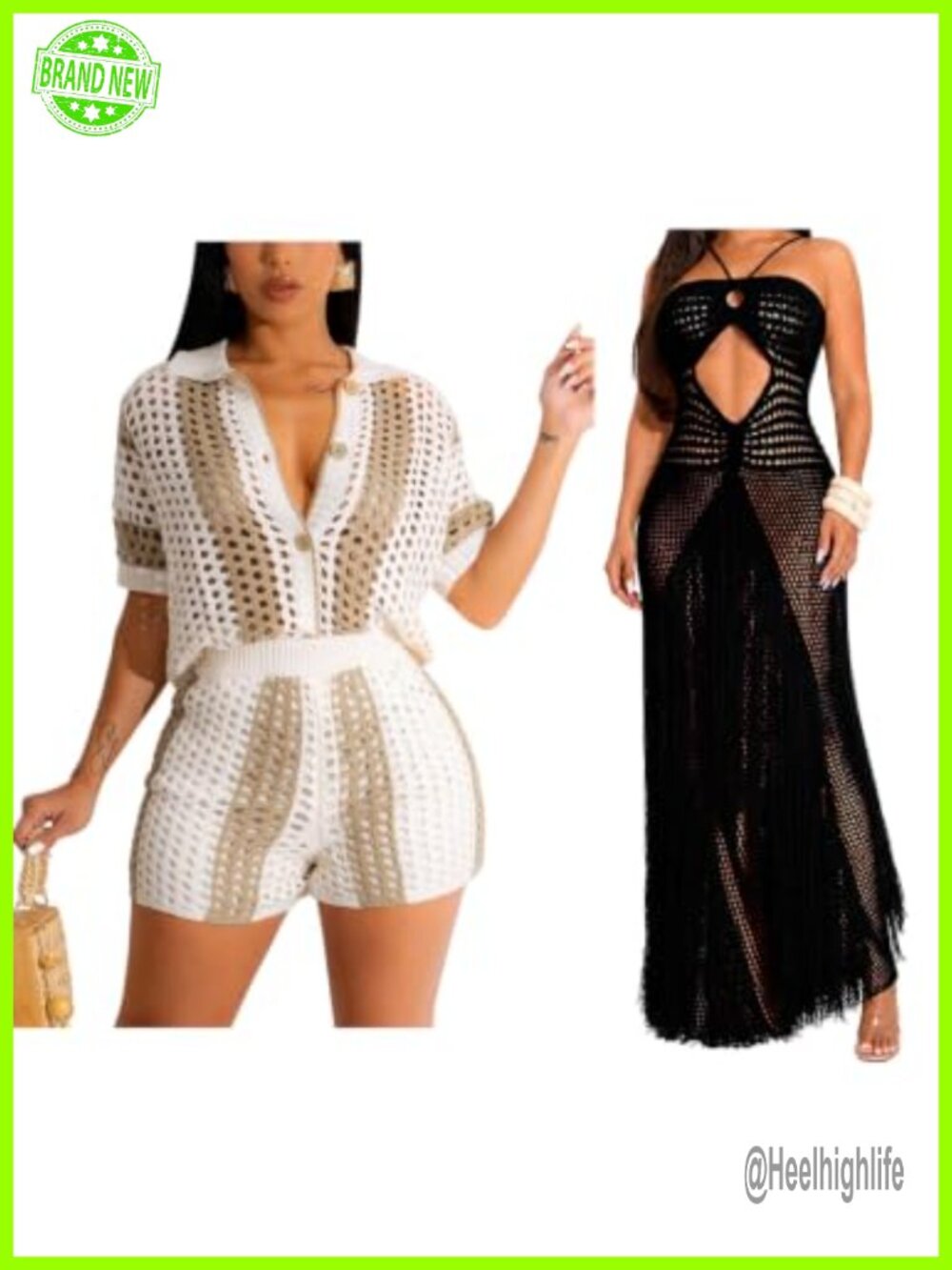 Women's Crochet 2 Piece Short Set & Maxi Cover Up Dress Vacation Resort Wear